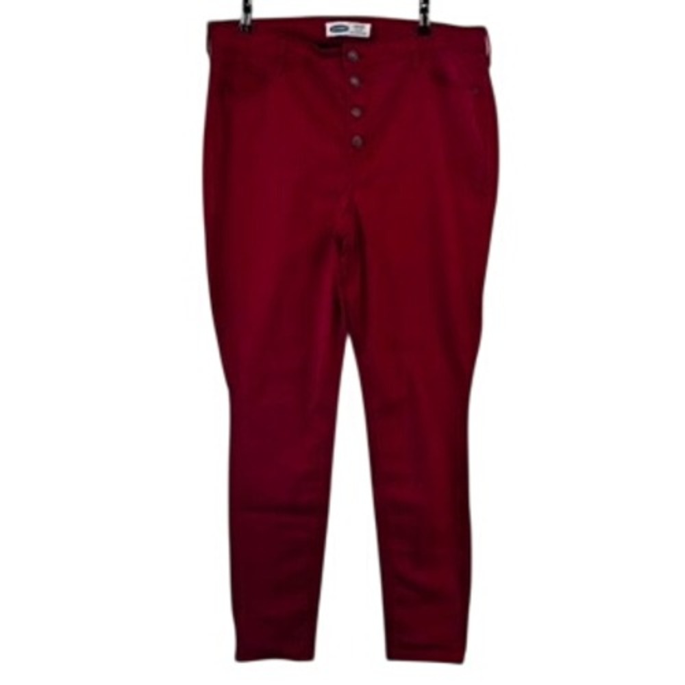 Old Navy Rockstar Super Skinny High Rise Button Fly Jeans Burgundy Red 16 Tall